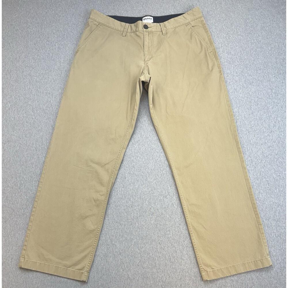 Timberland Pants Men 36 x 32 Beige Cotton Blend Stretch Relaxed Chino Flat Front
